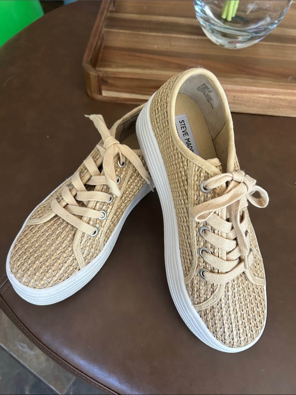 Steve Madden Tan Woven Lace-Up Sneakers